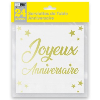 Serviettes papier Joyeux anniversaire or
