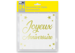 Serviettes papier Joyeux anniversaire or