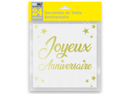 Serviettes papier Joyeux anniversaire or