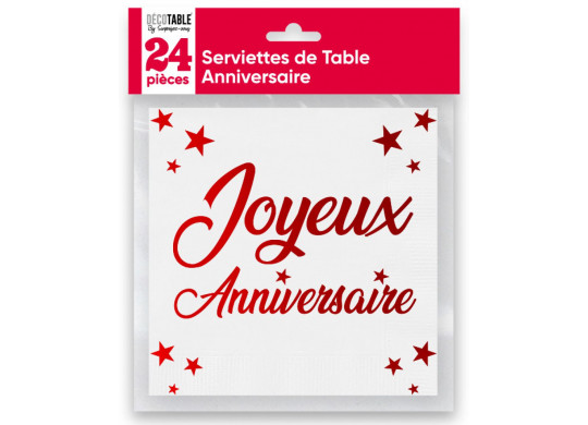 Serviettes papier Joyeux anniversaire rouge