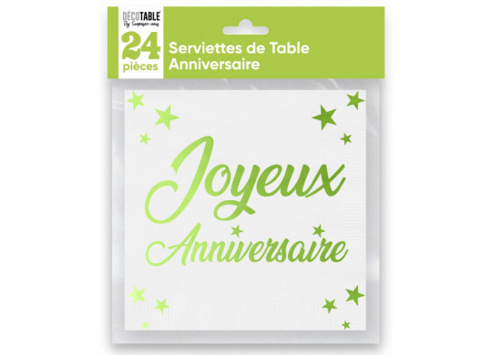 Serviettes papier Joyeux anniversaire vert Serviettes papier Joyeux anniversaire vert