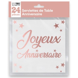 Serviettes papier Joyeux anniversaire rose gold