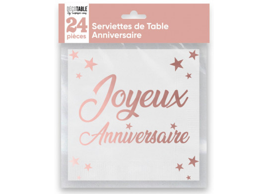 Serviettes papier Joyeux anniversaire rose gold