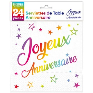 Serviettes papier Joyeux anniversaire multico