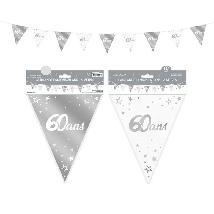 Guirlande fanion 60 ans argent
