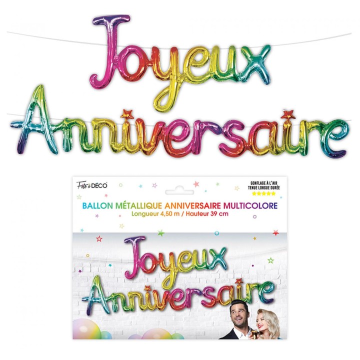 Ballon métallique Joyeux Anniversaire multico