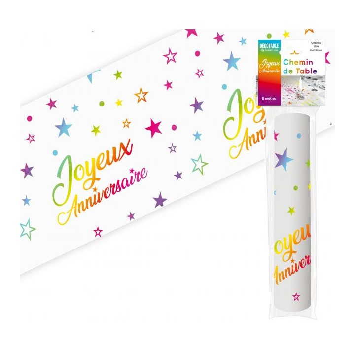 Chemin de table joyeux anniversaire multico