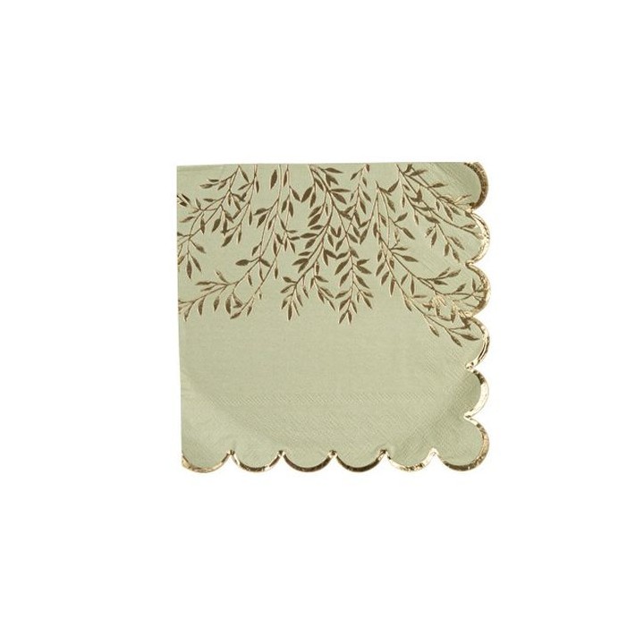 16 Serviettes vert sauge jolis brins