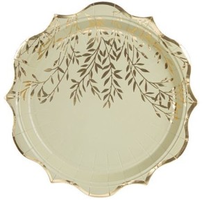 8 Assiettes vert sauge jolis brins