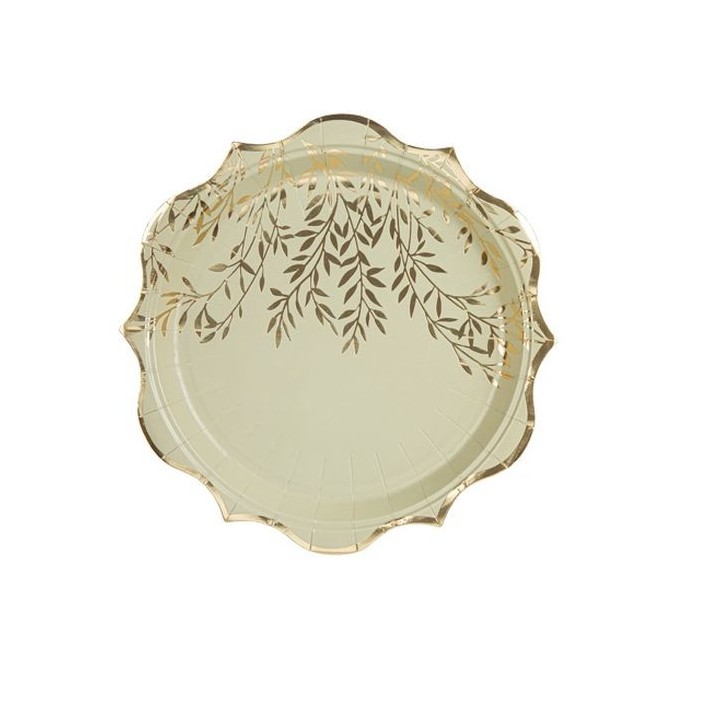 8 Assiettes vert sauge jolis brins