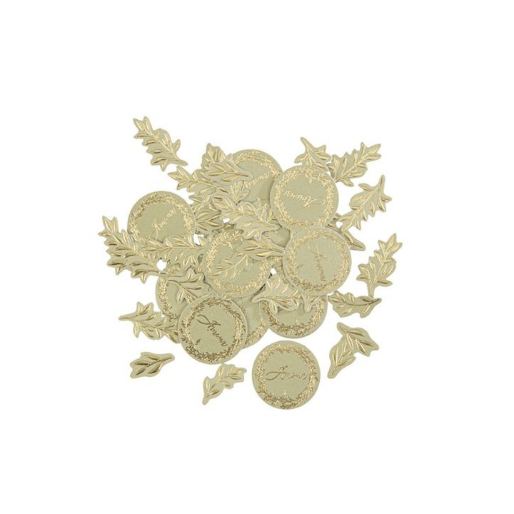 100 confettis vert sauge jolis brins or