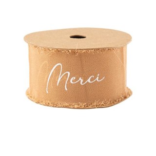 Ruban mousseline de soie camel merci