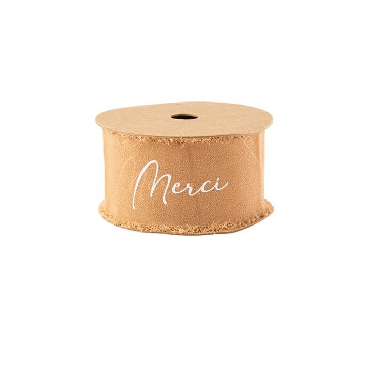 Ruban mousseline de soie camel merci