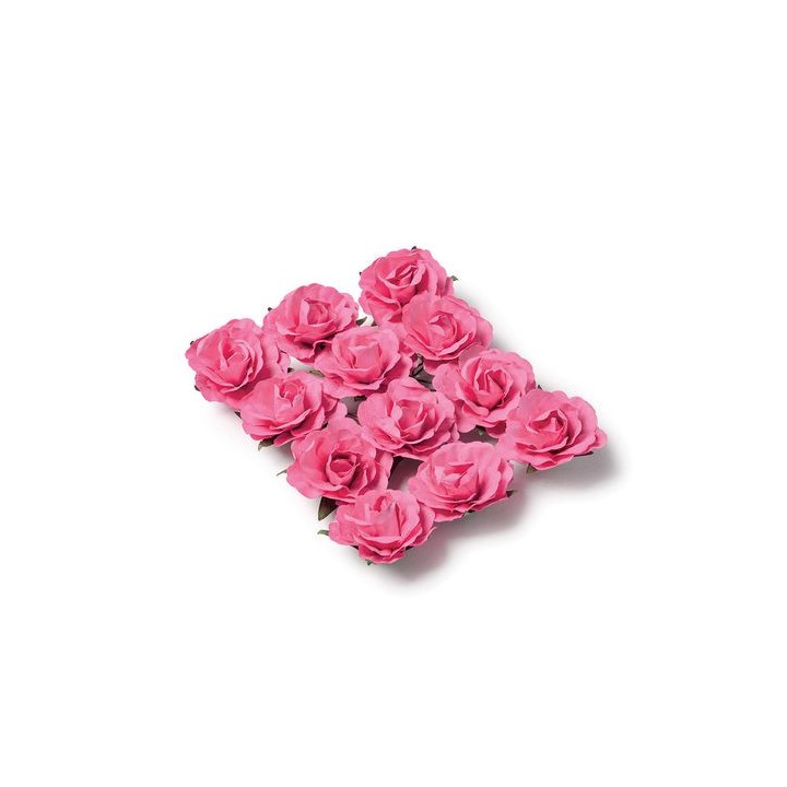 Rose en papier fuschia 3,5cm x12