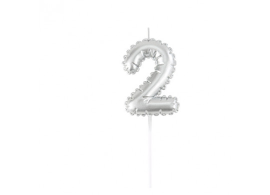 Bougie ballon mylar argent chiffre 2