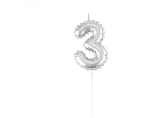 Bougie ballon mylar argent chiffre 3