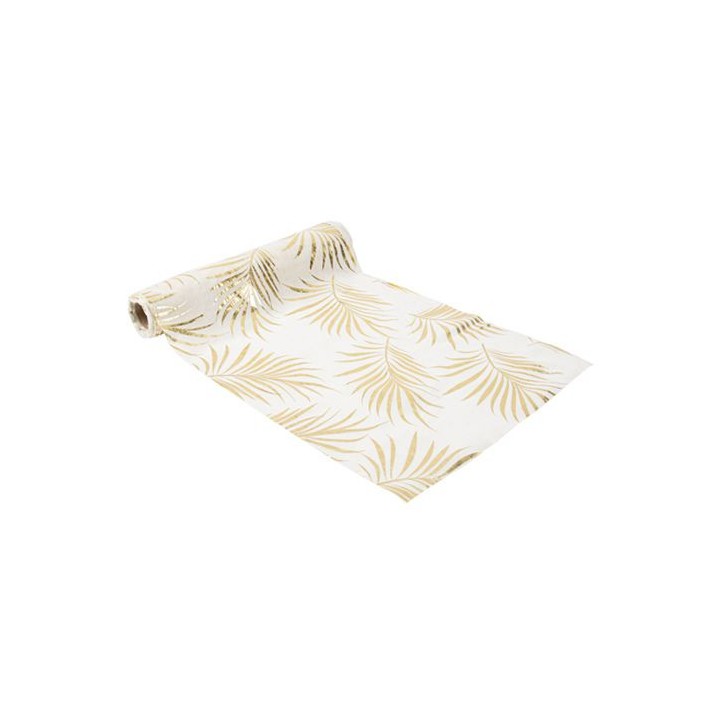 Chemin de table mousseline blanc tropicool or