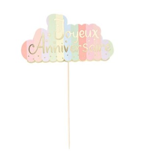 Cake topper Joyeux anniversaire pastel Mahault