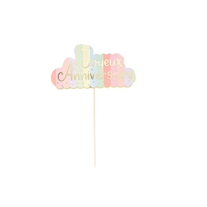 Cake topper Joyeux anniversaire pastel Mahault