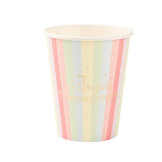 8 Gobelets Joyeux anniversaire pastel Mahault