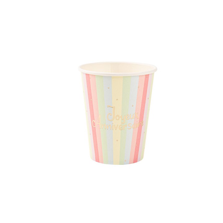 8 Gobelets Joyeux anniversaire pastel Mahault