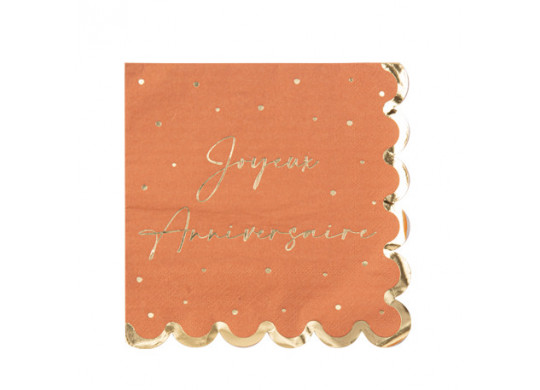 16 Serviettes Joyeux anniversaire jolis pois terracotta