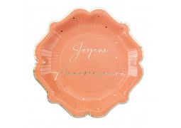 8 Assiettes Joyeux anniversaire jolis pois terracotta