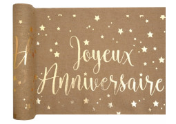 Chemin de table joyeux anniversaire kraft et or