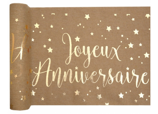 Chemin de table joyeux anniversaire kraft et or