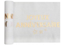 Chemin de table joyeux anniversaire star d'un jour blanc/or