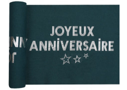 Chemin de table joyeux anniversaire star d'un jour bleu canard/argent