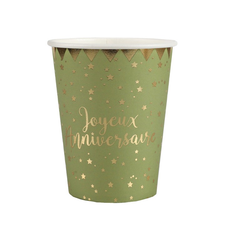 10 gobelets anniversaire olive
