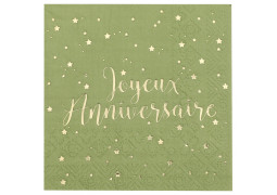 20 serviettes anniversaire olive