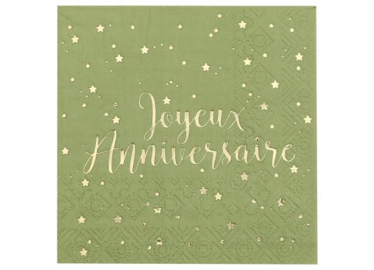 20 serviettes anniversaire olive