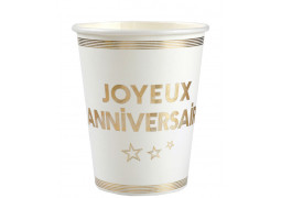 10 gobelets anniversaire star d'un jour blanc/or