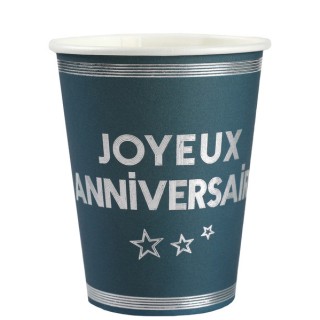 10 gobelets anniversaire star d'un jour bleu canard/argent