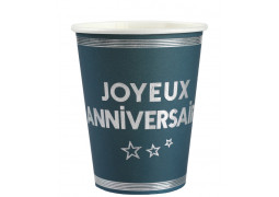 10 gobelets anniversaire star d'un jour bleu canard/argent