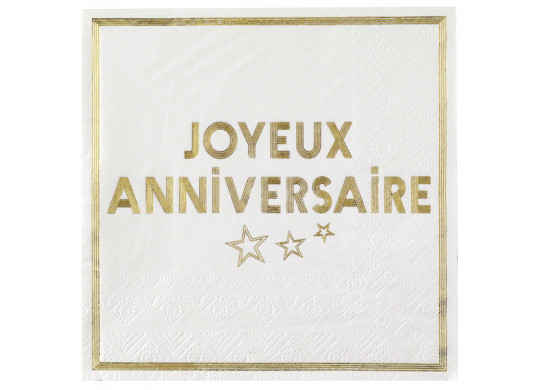 20 serviettes anniversaire star d'un jour blanc/or