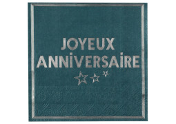 20 serviettes anniversaire star d'un jour bleu canard/argent