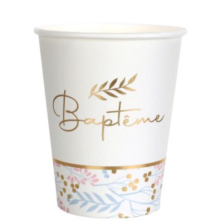 10 Gobelets Baptême fleuri