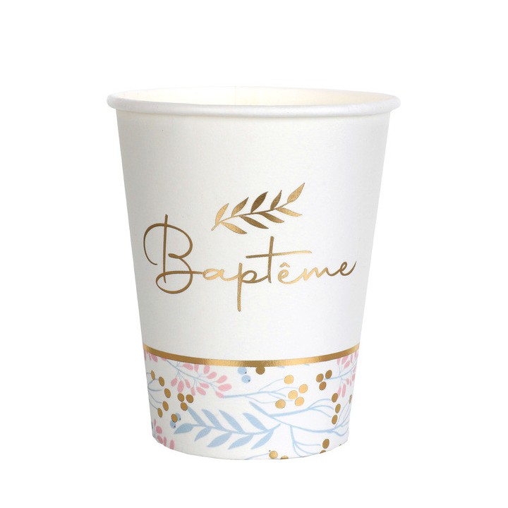 10 Gobelets Baptême fleuri