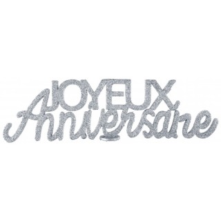 Centre de table Joyeux anniversaire pailleté argent