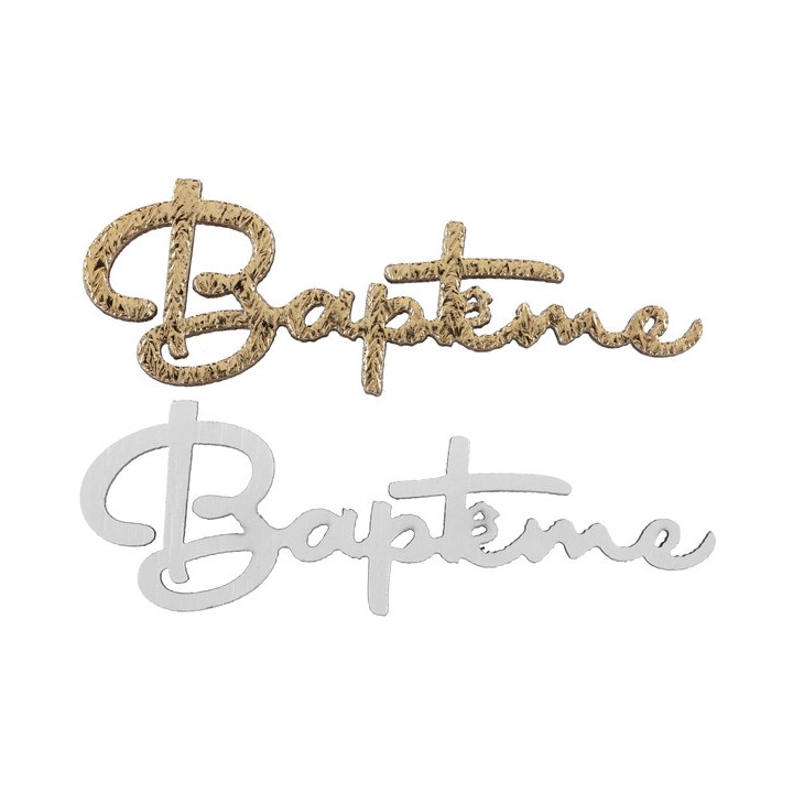 10 Confettis Baptême bois blanc/or