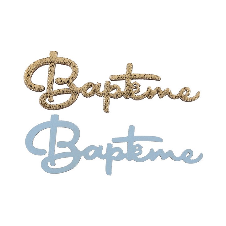 10 Confettis Baptême bois ciel/or