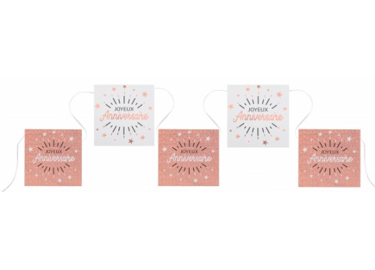 Banderole joyeux anniversaire étincelant blanc/rose gold