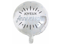 Ballon aluminium joyeux anniversaire étincelant argent