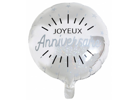 Ballon aluminium joyeux anniversaire étincelant argent