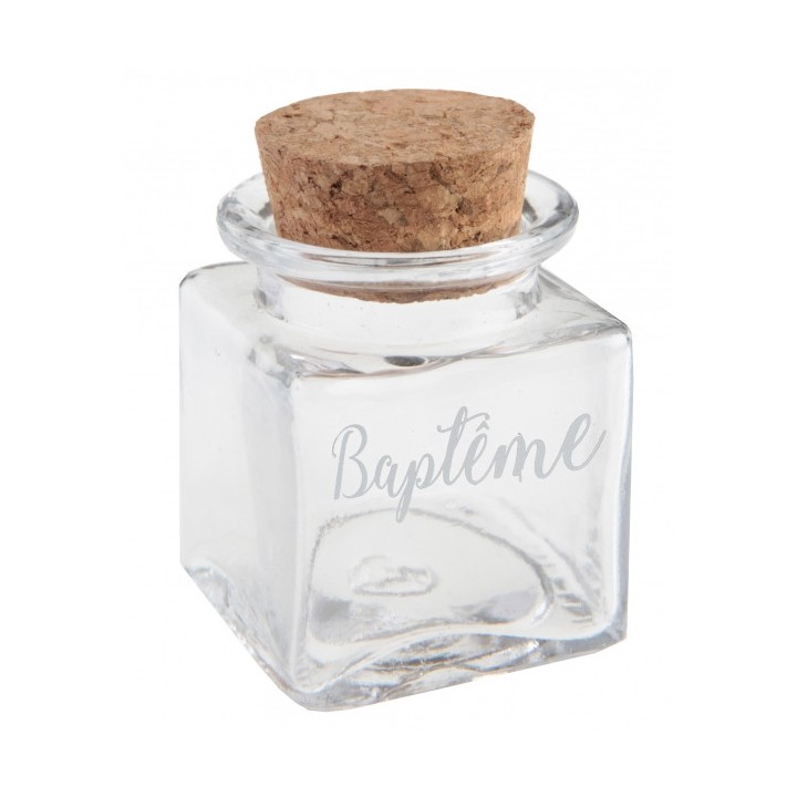 Pot verre carré baptême blanc