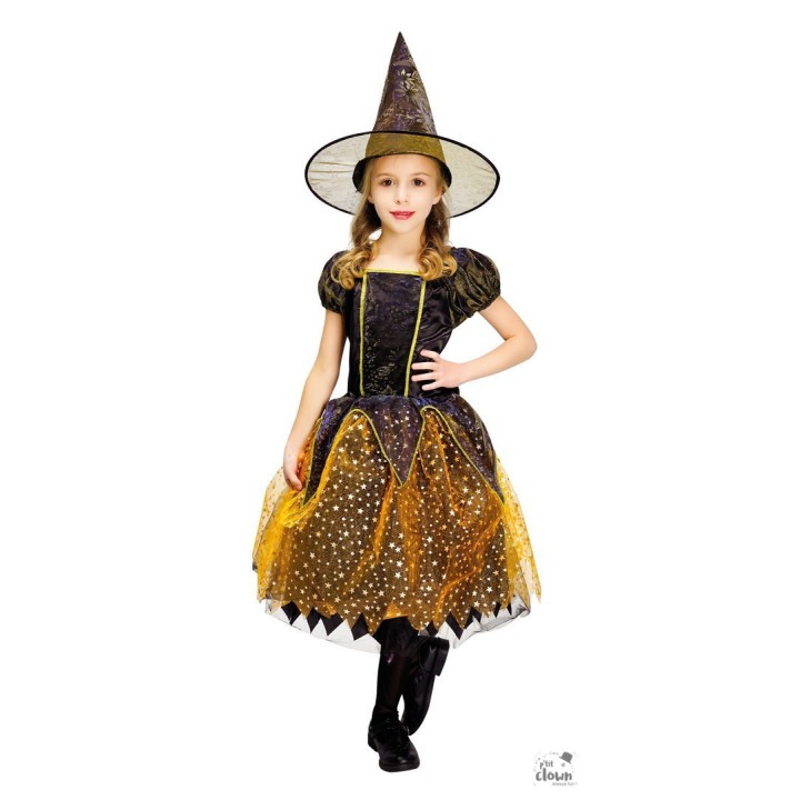Costume enfant fille sorcière noir/orange
