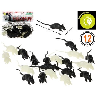 Souris noire/phospho 4x2cms x12 - Décoration - Halloween